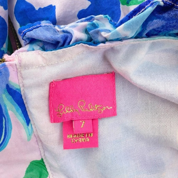 Lilly Pulitzer Girls Blue Floral Dress Size 7 - Picture 3 of 5
